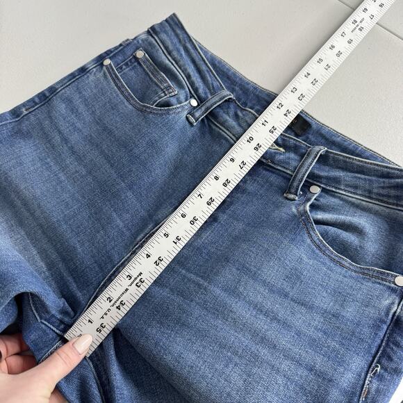 Quince Bella Stretch Straight Jeans Womens 30 Twilight Blue Fray Raw Hem Denim - Picture 9 of 13